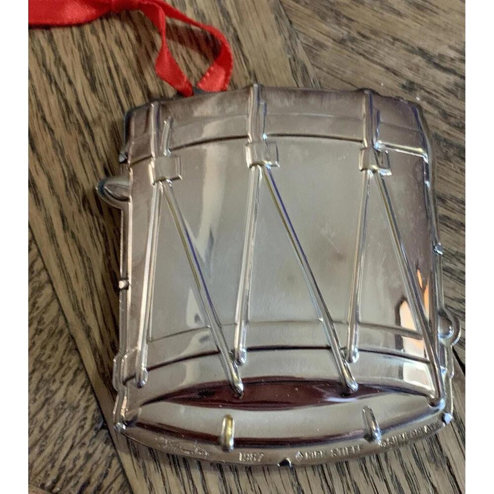 1987 Silverplate Kirk Stieff Williamsburg Drum Christmas Ornament